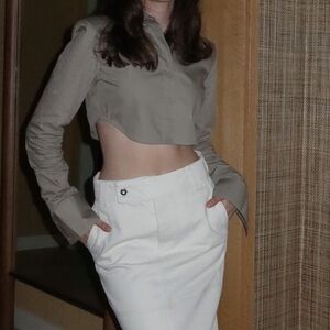 The Frankie Shop Khaki Uma Cropped Button Down Shirt